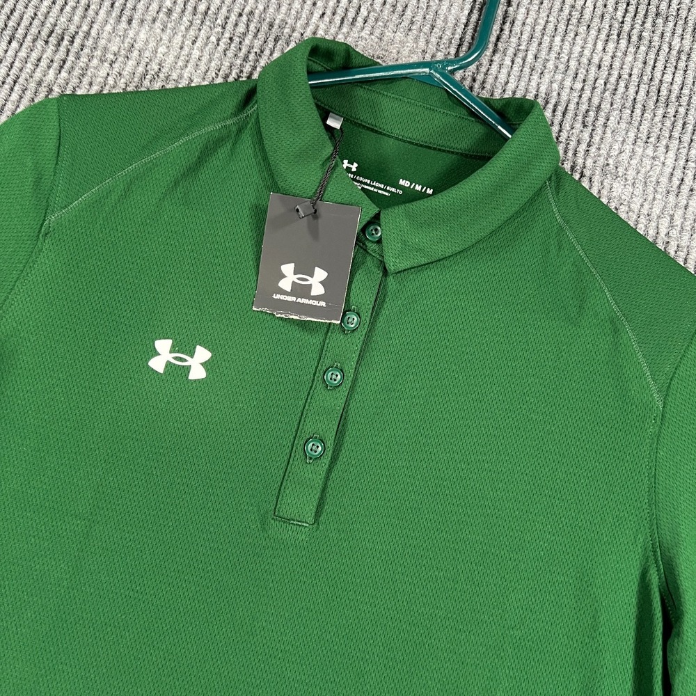 Under Armour Polo‎ Shirt Womens Medium Green Short Sleeve Loose HeatGear New